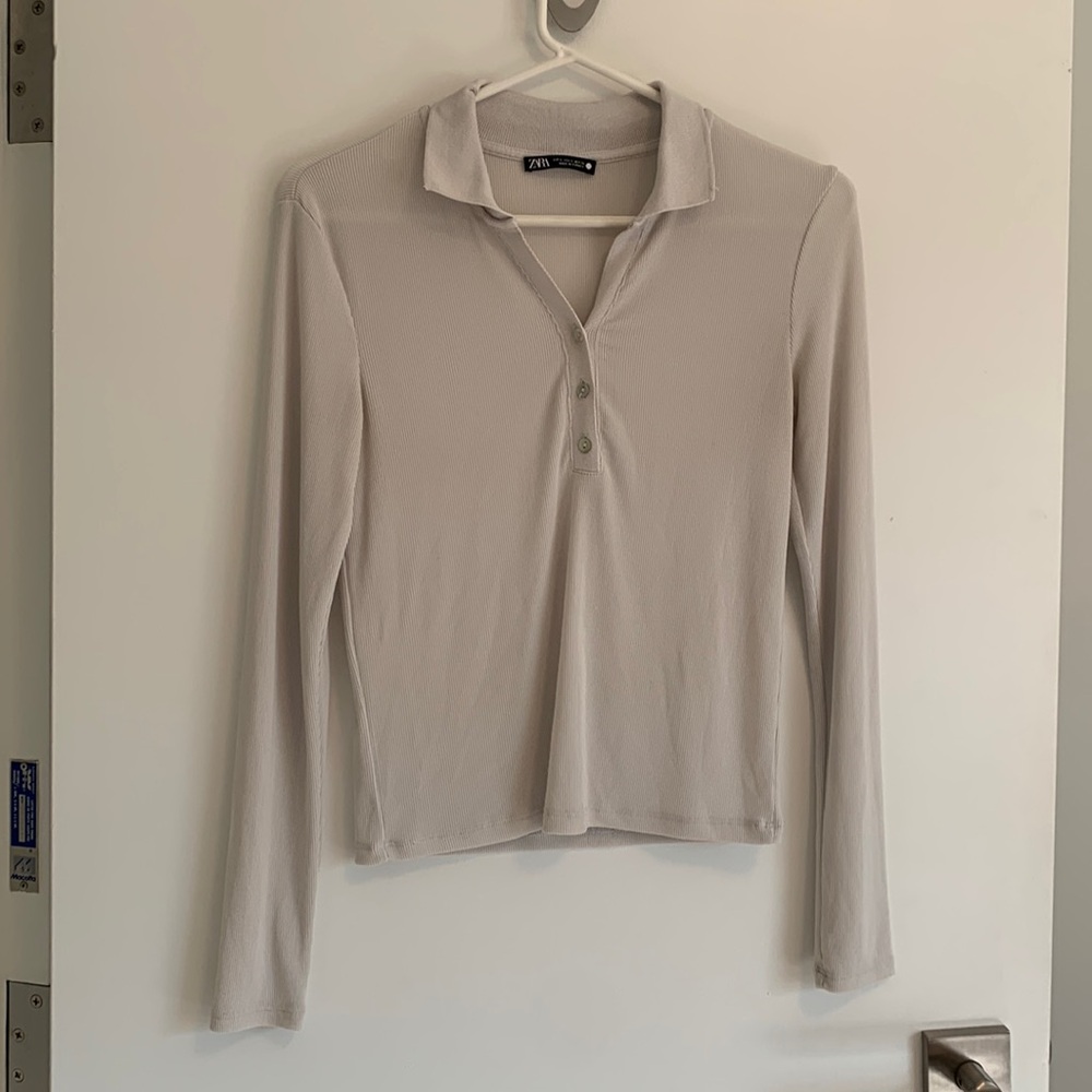 Zara lightweight ribbed long sleeve polo